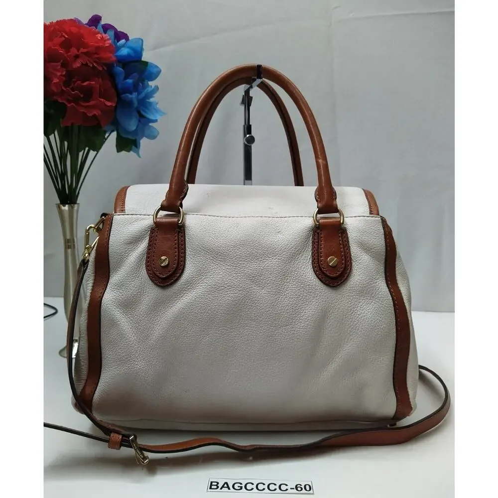 Michael Kors Margo White Pebbled Leather Logo Double Handles Satchel Bag